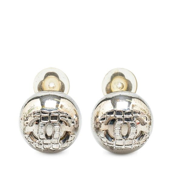 CHANEL Silver Logo Earrings